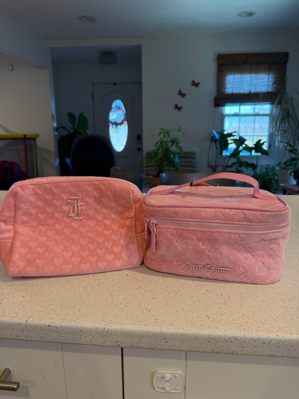 Juicy Couture Pink Velvet Heart-Embossed Cosmetic Bag Duo